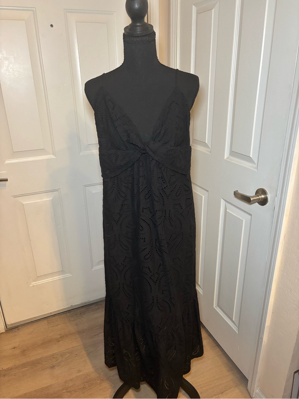 Banana Republic Black Eyelet Midi Dress with Knot Front